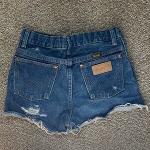 Wrangler Dark Blue Denim Frayed Shorts